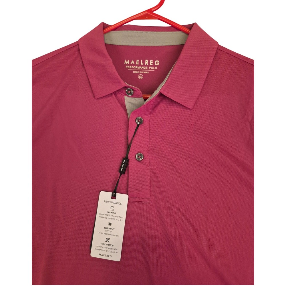 Maelreg Mens Performance Polo Long Sleeve Bordeaux Red MGPL011 XL NWT
